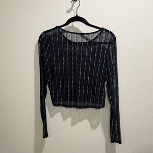 SHEIN 0XL Black and Silver Sheer Striped Crop Top